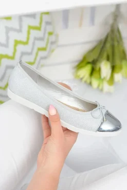 Boto Baleriny Klasyczne*Srebrne Brokatowe Balerinki Slip On Laya