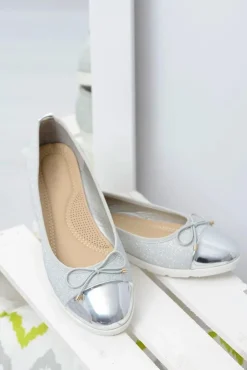 Boto Baleriny Klasyczne*Srebrne Brokatowe Balerinki Slip On Laya