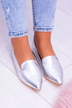 Boto Mokasyny Damskie Skórzane*Srebrne Lustrzane Mokasyny Damskie Lu Boo Mireldo