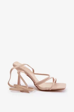 Damskie Boto Stylowe Sandały Na Szpilce Z Paskami Beżowe Saredi