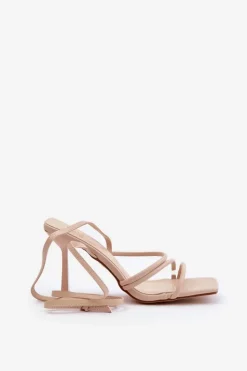 Damskie Boto Stylowe Sandały Na Szpilce Z Paskami Beżowe Saredi