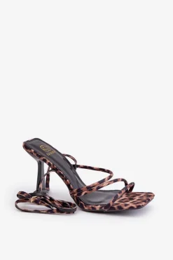 Damskie Boto Stylowe Sandały Na Szpilce Z Paskami Panterka Brązowe Saredi