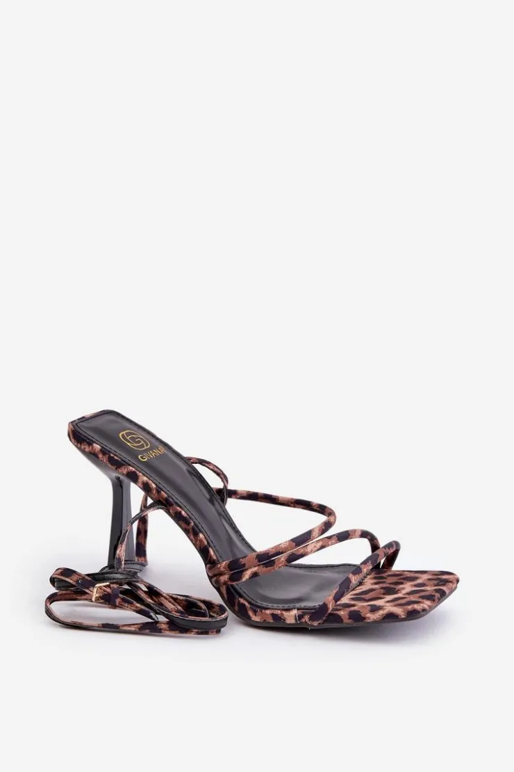 Damskie Boto Stylowe Sandały Na Szpilce Z Paskami Panterka Brązowe Saredi