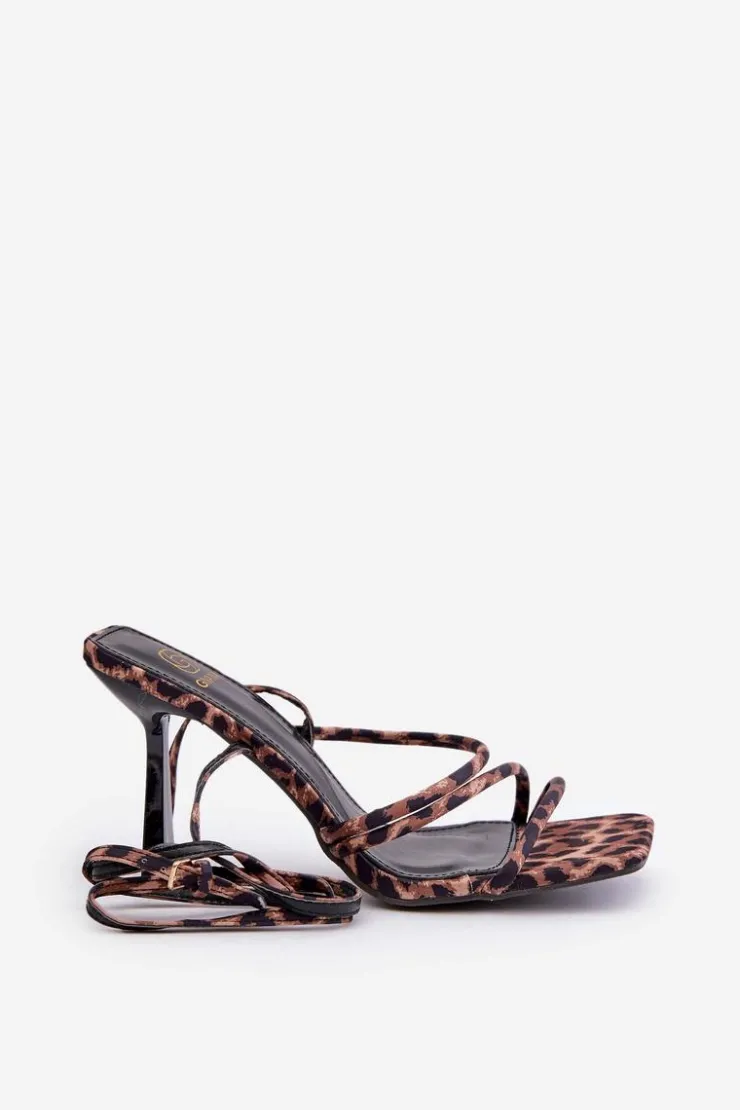 Damskie Boto Stylowe Sandały Na Szpilce Z Paskami Panterka Brązowe Saredi