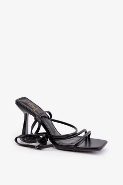 Damskie Boto Stylowe Sandały Na Szpilce Z Paskami Czarne Saredi