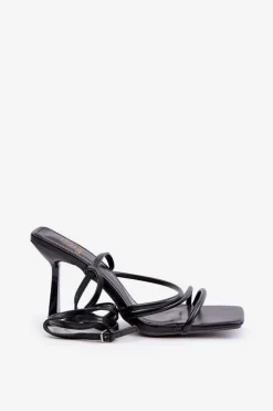 Damskie Boto Stylowe Sandały Na Szpilce Z Paskami Czarne Saredi