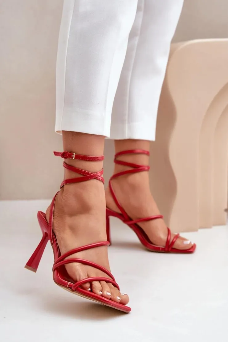 Boto Sandały Na Obcasie*Stylowe Sandały Na Szpilce Z Paskami Czerwone Saredi Czerwony