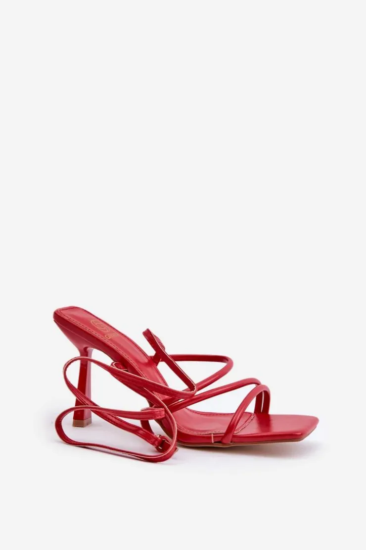Boto Sandały Na Obcasie*Stylowe Sandały Na Szpilce Z Paskami Czerwone Saredi Czerwony