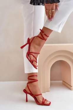 Boto Sandały Na Obcasie*Stylowe Sandały Na Szpilce Z Paskami Czerwone Saredi Czerwony