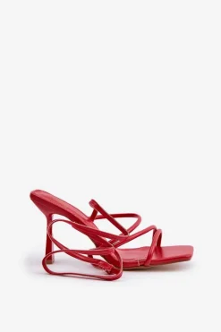 Boto Sandały Na Obcasie*Stylowe Sandały Na Szpilce Z Paskami Czerwone Saredi Czerwony