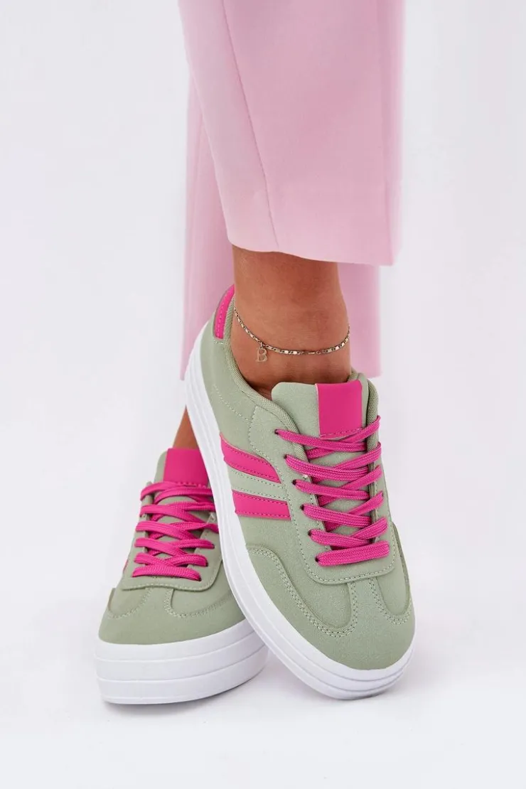 Boto Sneakersy Damskie*Stylowe Sneakersy Damskie Na Platformie Zielone Silavia
