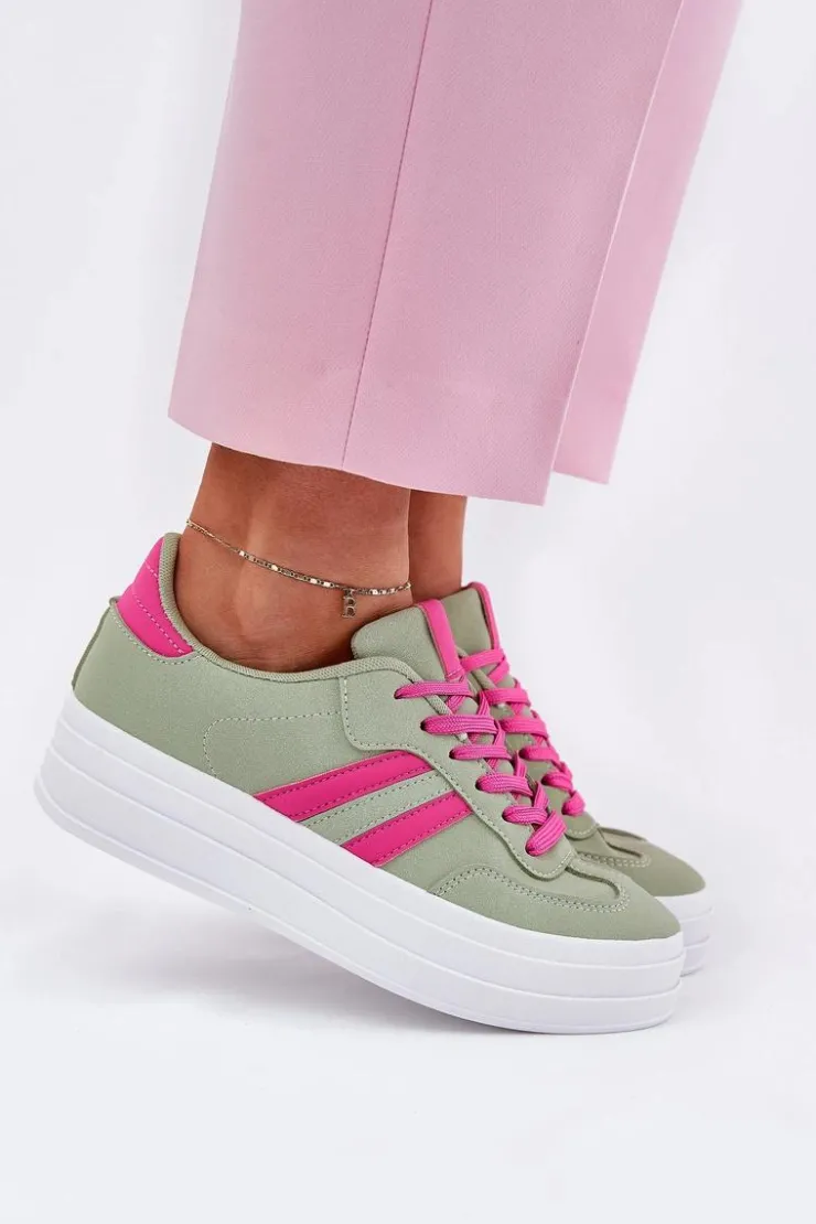 Boto Sneakersy Damskie*Stylowe Sneakersy Damskie Na Platformie Zielone Silavia