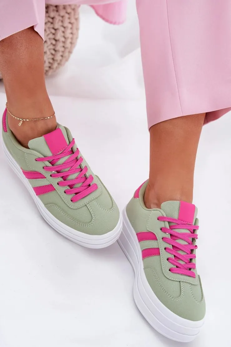 Boto Sneakersy Damskie*Stylowe Sneakersy Damskie Na Platformie Zielone Silavia