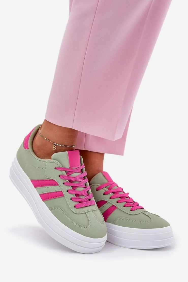 Boto Sneakersy Damskie*Stylowe Sneakersy Damskie Na Platformie Zielone Silavia