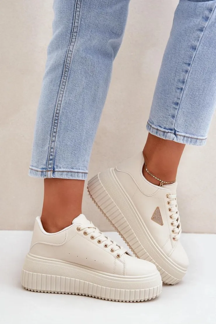 New Boto Stylowe Sneakersy Na Masywnej Platformie Jasnobeżowe Vallexia