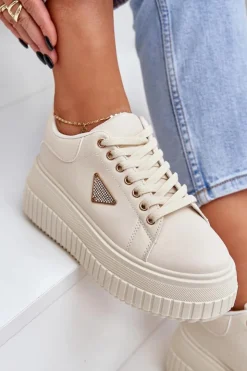 New Boto Stylowe Sneakersy Na Masywnej Platformie Jasnobeżowe Vallexia