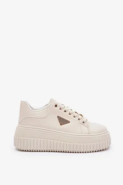 New Boto Stylowe Sneakersy Na Masywnej Platformie Jasnobeżowe Vallexia