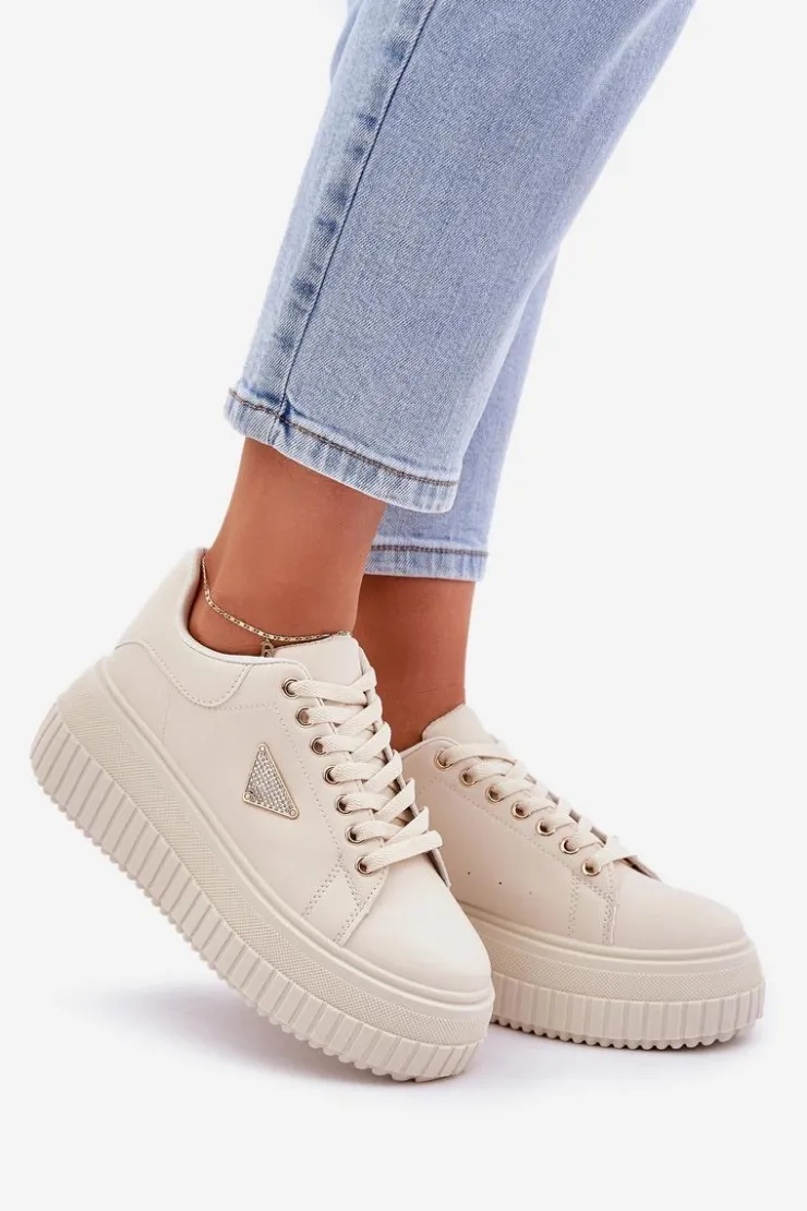 New Boto Stylowe Sneakersy Na Masywnej Platformie Jasnobeżowe Vallexia