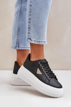 Damskie Boto Stylowe Sneakersy Na Masywnej Platformie Czarno-Białe Vallexia