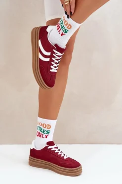 Boto Buty Sportowe Na Platformie|Sneakersy Damskie*Stylowe Sneakersy Na Platformie Bordowe Doriwa