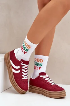 Boto Buty Sportowe Na Platformie|Sneakersy Damskie*Stylowe Sneakersy Na Platformie Bordowe Doriwa