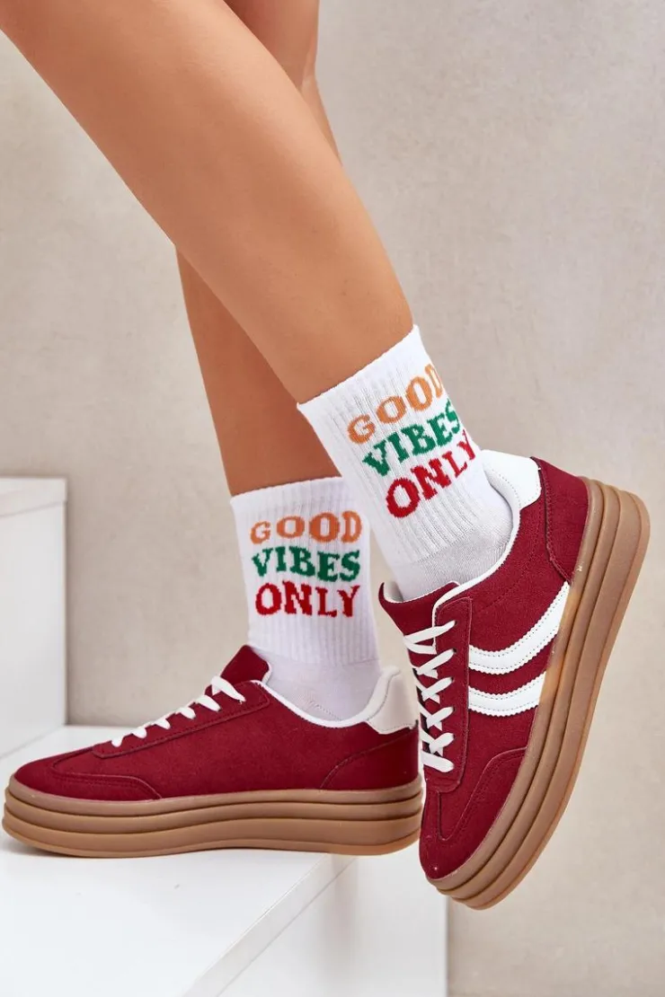 Boto Buty Sportowe Na Platformie|Sneakersy Damskie*Stylowe Sneakersy Na Platformie Bordowe Doriwa