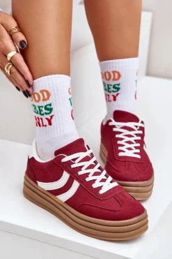 Boto Buty Sportowe Na Platformie|Sneakersy Damskie*Stylowe Sneakersy Na Platformie Bordowe Doriwa
