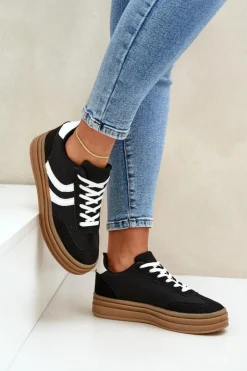 Damskie Boto Stylowe Sneakersy Na Platformie Czarne Doriwa
