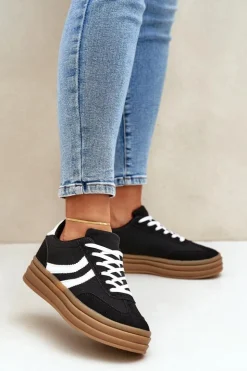 Damskie Boto Stylowe Sneakersy Na Platformie Czarne Doriwa