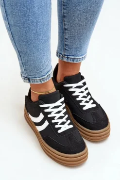 Damskie Boto Stylowe Sneakersy Na Platformie Czarne Doriwa