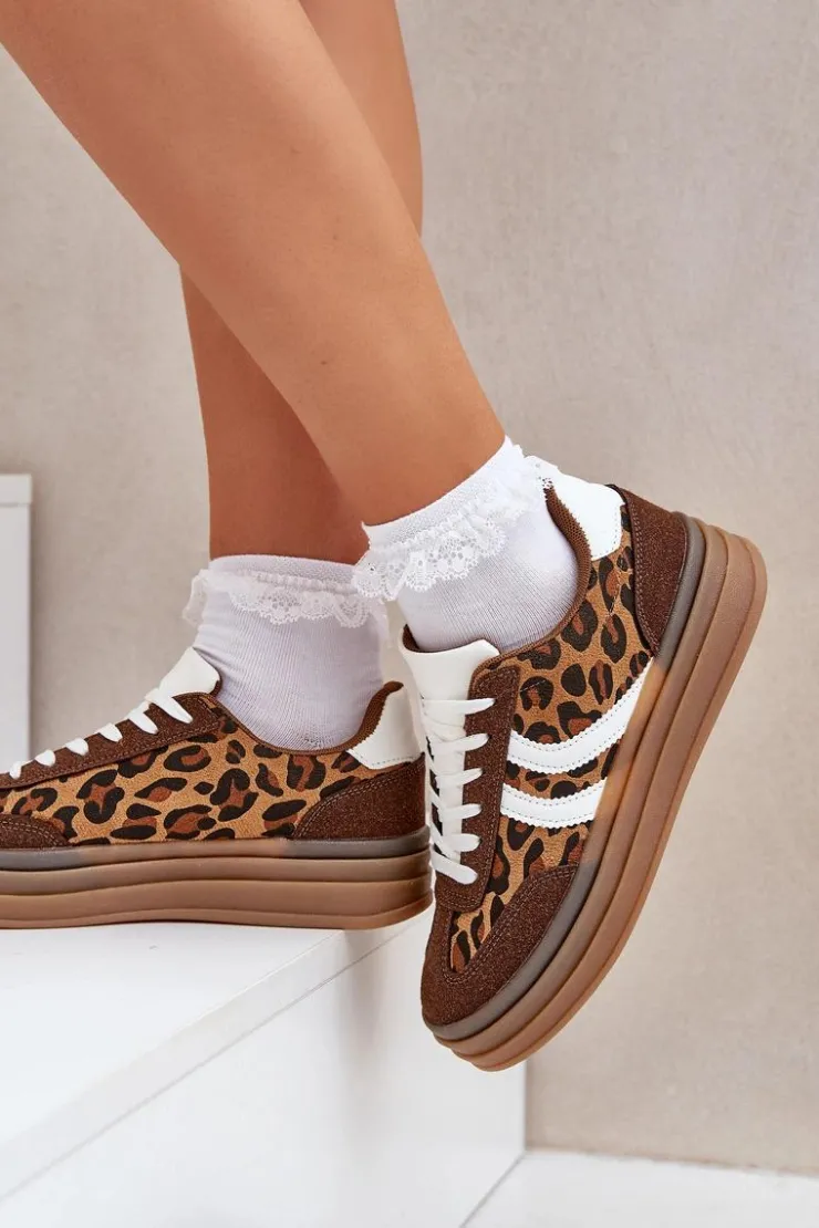 Boto Buty Sportowe Na Platformie|Sneakersy Damskie*Stylowe Sneakersy W Panterkę Na Platformie Brązowe Doriwa
