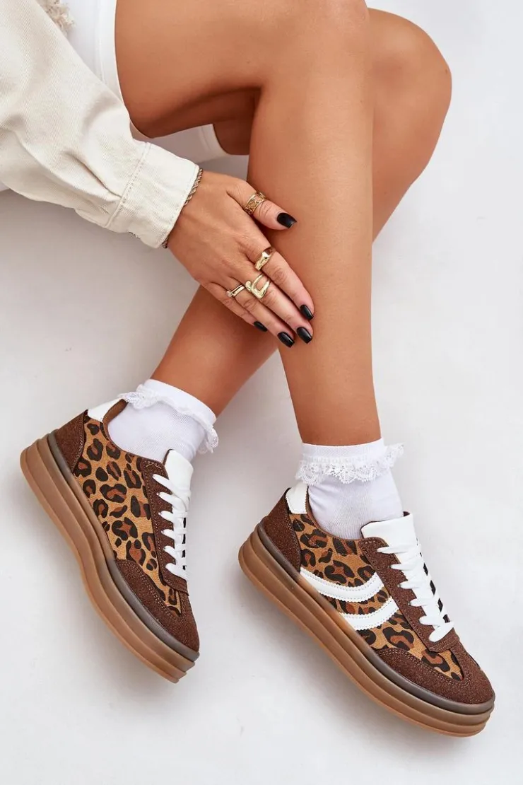 Boto Buty Sportowe Na Platformie|Sneakersy Damskie*Stylowe Sneakersy W Panterkę Na Platformie Brązowe Doriwa
