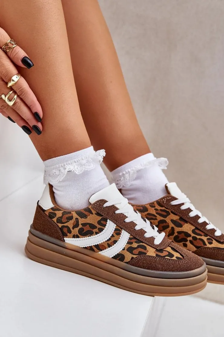 Boto Buty Sportowe Na Platformie|Sneakersy Damskie*Stylowe Sneakersy W Panterkę Na Platformie Brązowe Doriwa