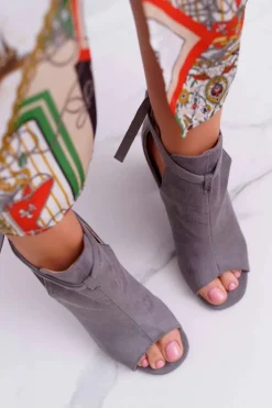 Buty damskie Vinceza Sandały Na Obcasie|Botki Sznurowane*Szare Botki Sandały Na Słupku Odkryte Palce Grays