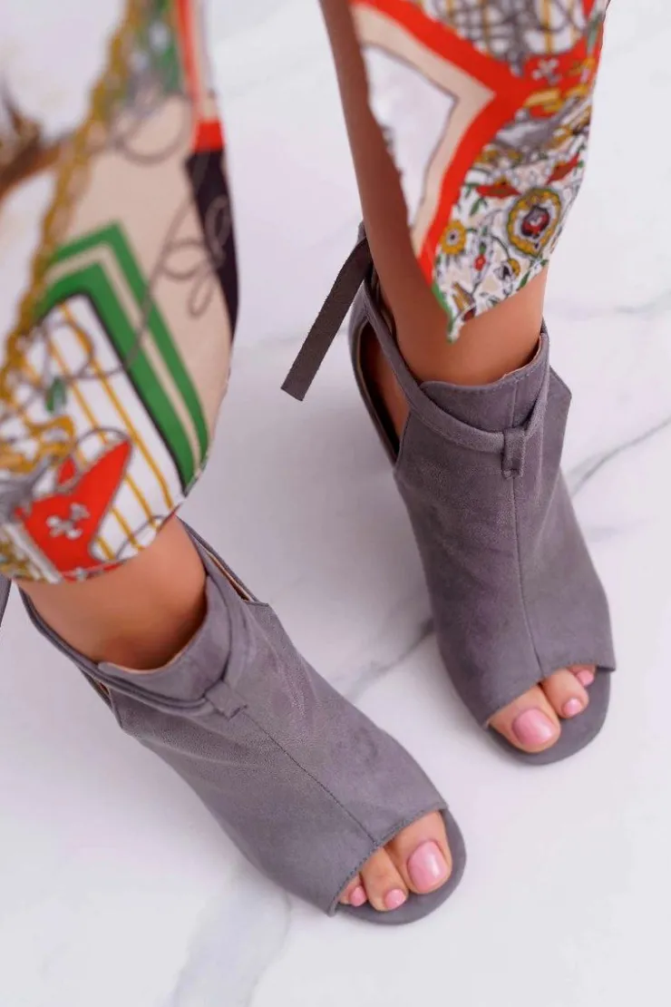 Buty damskie Vinceza Sandały Na Obcasie|Botki Sznurowane*Szare Botki Sandały Na Słupku Odkryte Palce Grays