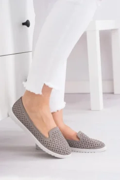Sale Boto Szare Damskie Baleriny Lordsy z Cyrkoniami Hortense
