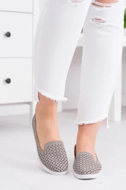 Sale Boto Szare Damskie Baleriny Lordsy z Cyrkoniami Hortense