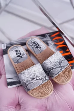 Boto Klapki Damskie Klasyczne*Szare Damskie Klapki Skóra Węża Mindset