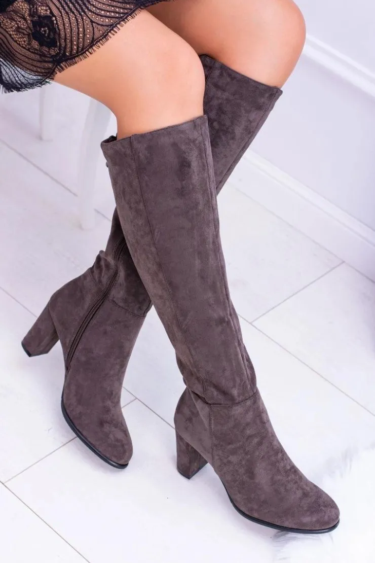 Online Buty Sergio Leone Szare Damskie Kozaki Zamszowe Sergio Leone KZ271