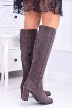 Online Buty Sergio Leone Szare Damskie Kozaki Zamszowe Sergio Leone KZ271