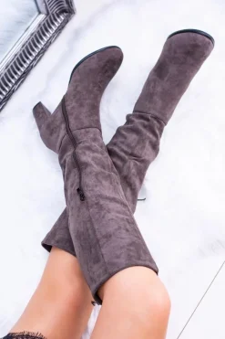 Online Buty Sergio Leone Szare Damskie Kozaki Zamszowe Sergio Leone KZ271