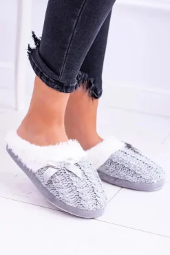 Damskie Buty damskie Vinceza Szare Damskie Papcie Domowe Klapki Z Futerkiem Dezi