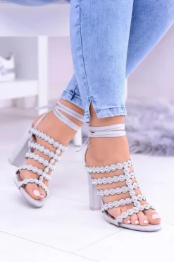 Damskie Boto Szare Damskie Sandały na Słupku Ysmira