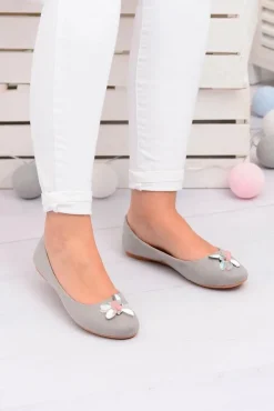 Damskie Boto Szare Zamszowe Damskie Balerinki Blume