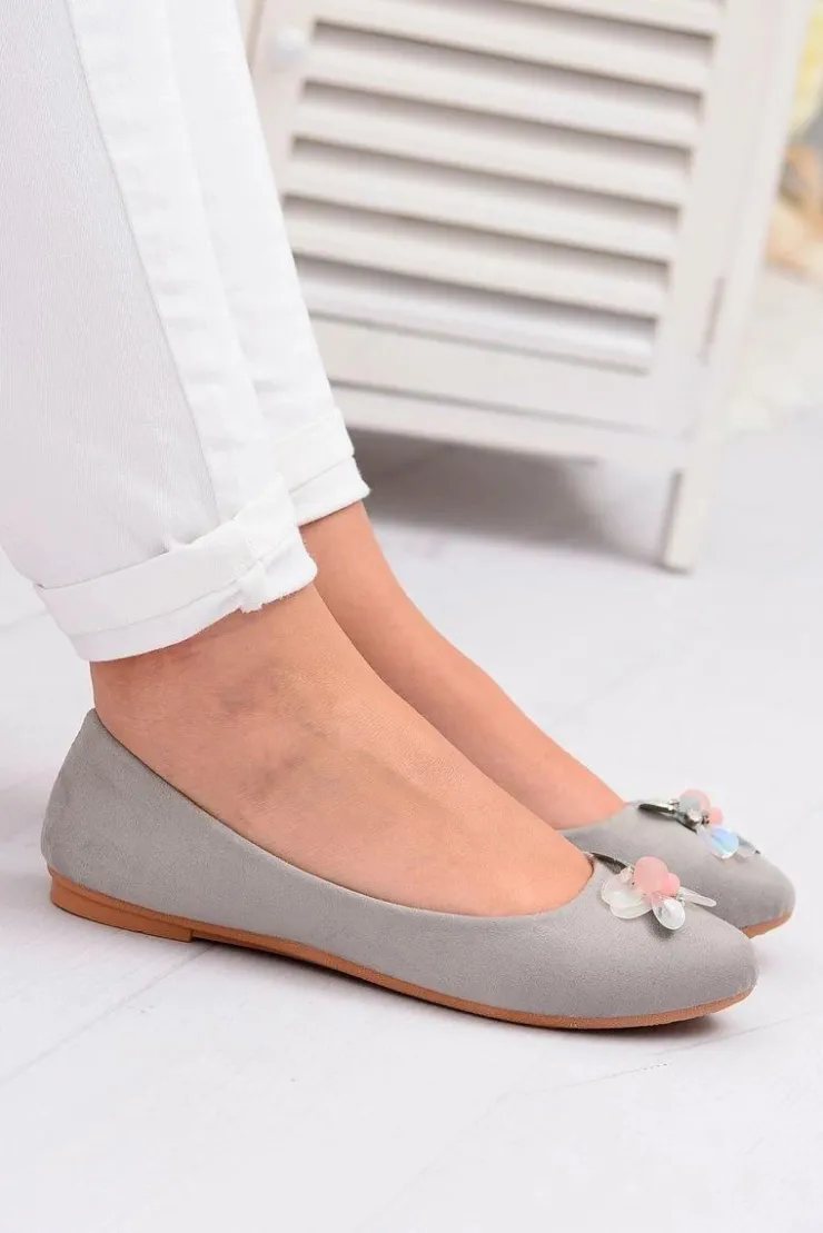 Damskie Boto Szare Zamszowe Damskie Balerinki Blume