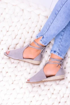 Online Boto Szare Zamszowe Sandały na Lekkim koturnie Espanoso