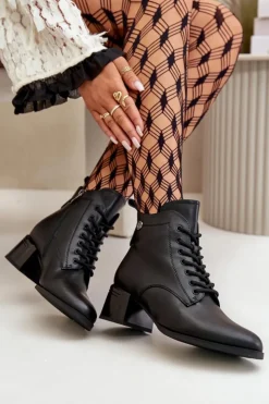 Damskie Buty damskie Vinceza Sznurowane Botki Damskie Na Obcasie Ze Skóry Naturalnej Ocieplane Czarne Vinceza 91110