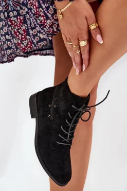 Damskie buty S.Barski Botki Ażurowe|Brązowe I Beżowe Botki*Sznurowane Botki Z Ażurowym Wzorem S.Barski HY51-136 Czarne Czarny