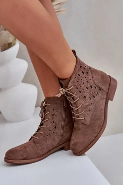 Damskie Damskie buty S.Barski Sznurowane Botki Z Ażurowym Wzorem S.Barski HY51-136 Brązowe