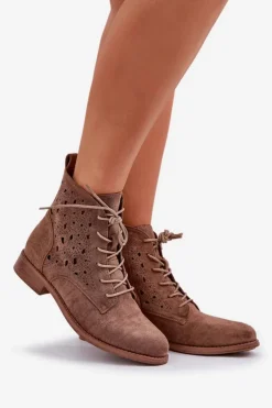 Damskie Damskie buty S.Barski Sznurowane Botki Z Ażurowym Wzorem S.Barski HY51-136 Brązowe